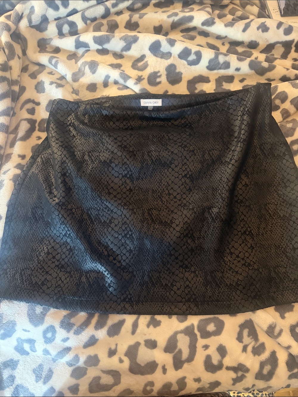 Olivia Grey Black Snakeskin Faux Leather Mini Skirt Plus Size 1XL